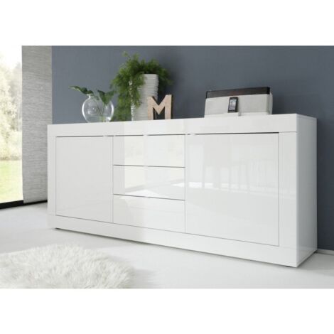 Buffet/bahut moderne 210 cm laqué blanc brillant Agathe (1/5)