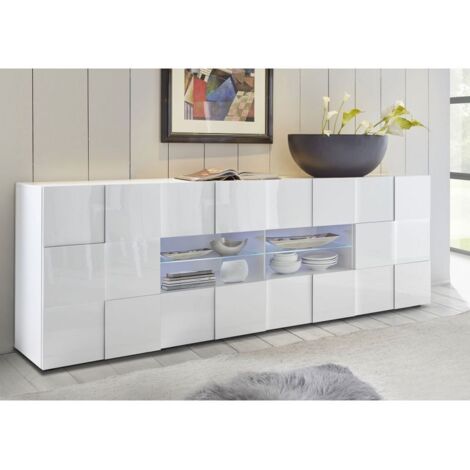 Buffet/bahut moderne 241 cm laqué blanc brillant Milenor (1/2)