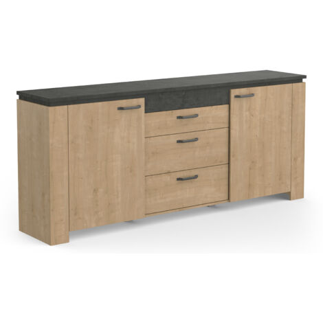 Buffet/bahut contemporain 204 cm chêne/gris béton Faustina (1/4)