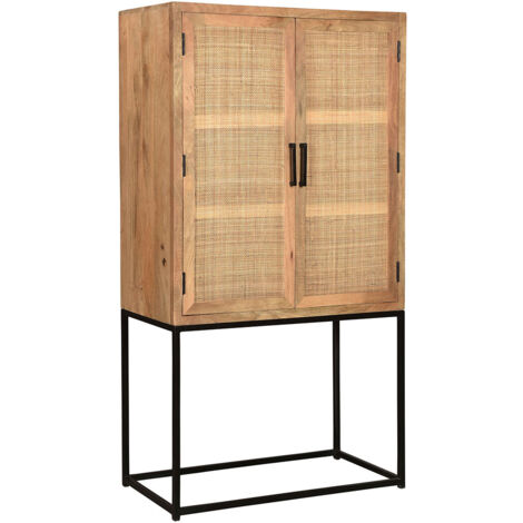 Meuble de rangement vintage en bois de manguier massif et rotin Candice (1/4)