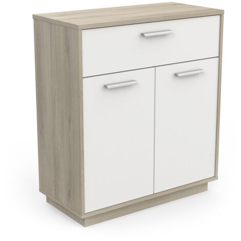 Meuble de rangement contemporain 2 portes/1 tiroir chêne/blanc Sismo (1/4)