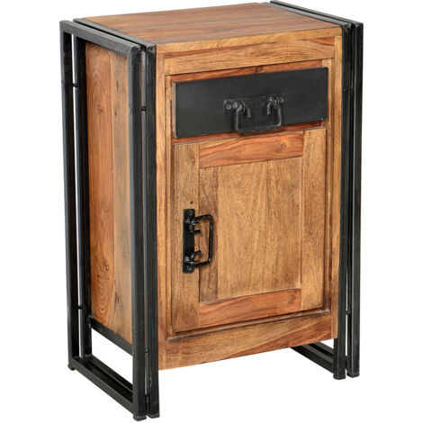 Meuble de rangement industriel 50 cm en acacia massif Pamela (1/5)