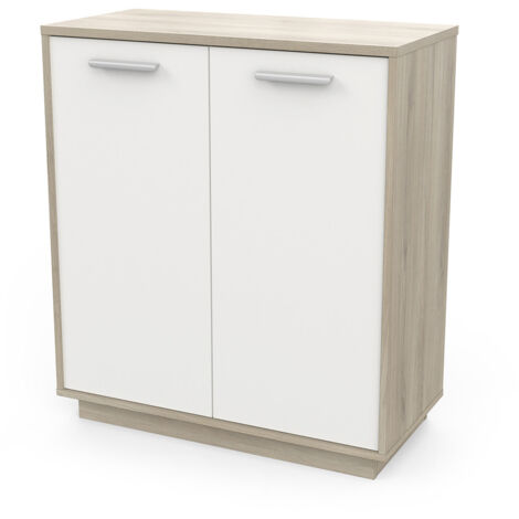 Meuble de rangement contemporain 2 portes chêne/blanc Sismo (1/4)