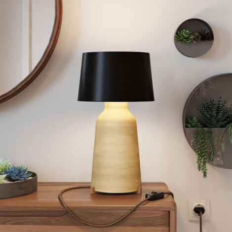 Lampe de Bureau Moderne en Céramique Noire avec Rayures Blanches