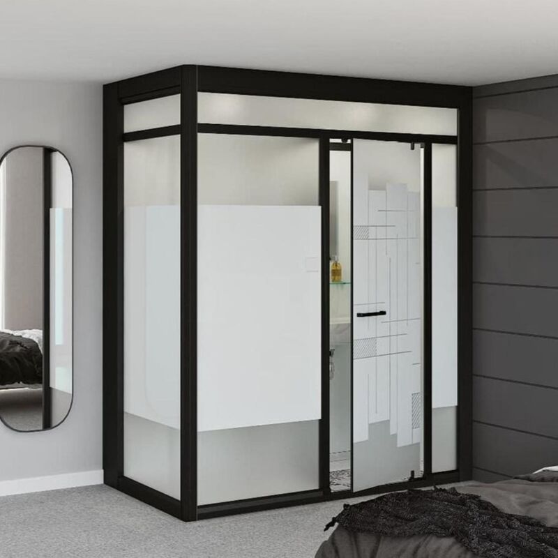 Salle d'eau complète Modulo XL version haute avec broyeur adaptable avec  douche à gauche en niche profilé blanc et verre blanc M