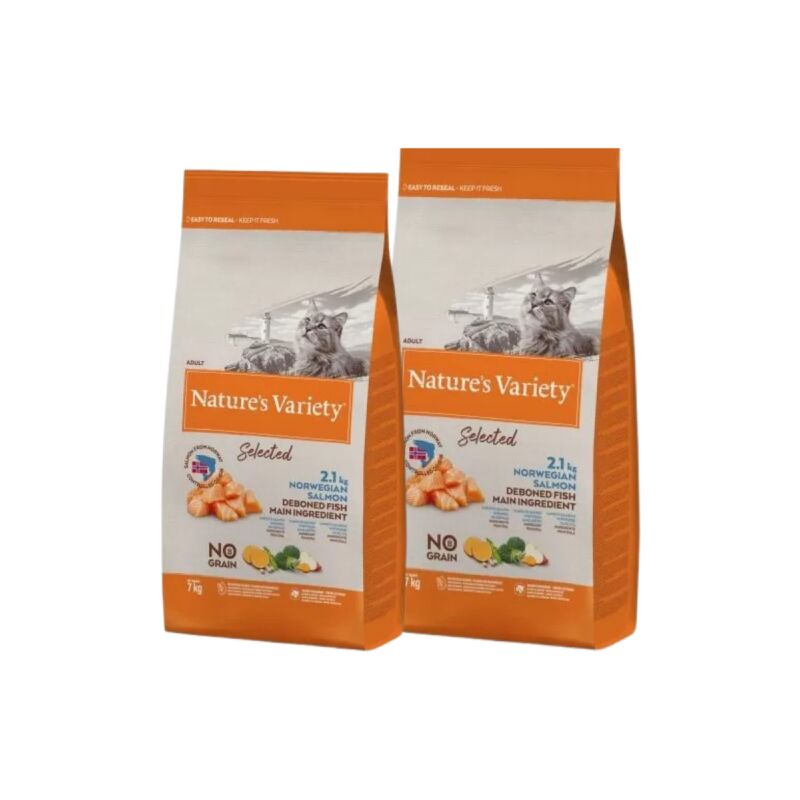 PACK AHORRO 2 sacos de pienso para gatos esterilizados NATURES VARIETY SELECTED con salmón noruego, saco 7 kg (total pack 14 kg)