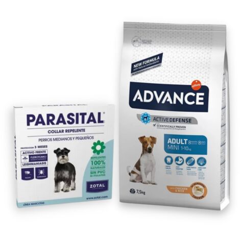 Pack ahorro ADVANCE MINI ADULTO POLLO 7.5 KG + collar PARASITAL para perro  pequeño