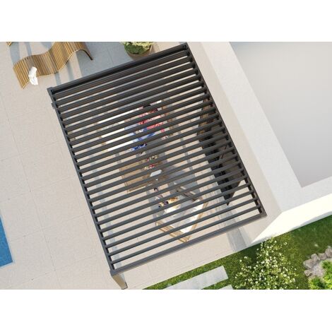 Pergola Bioclimatique En Aluminium 3x4 M - Lames Orientables à Manivelle, Effet Bois, Noir/naturel - Pour Jardin