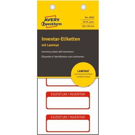50x Inventar-Etiketten 50x20mm Laminat Weiß/Rot (1/5)