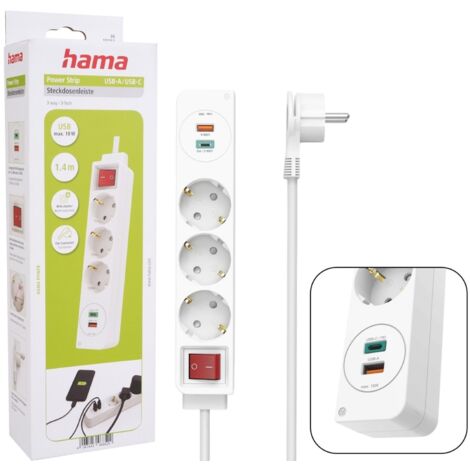 3-Fach Steckdosenleiste mit Schalter + USB-Netzteil 1,4m Weiß
