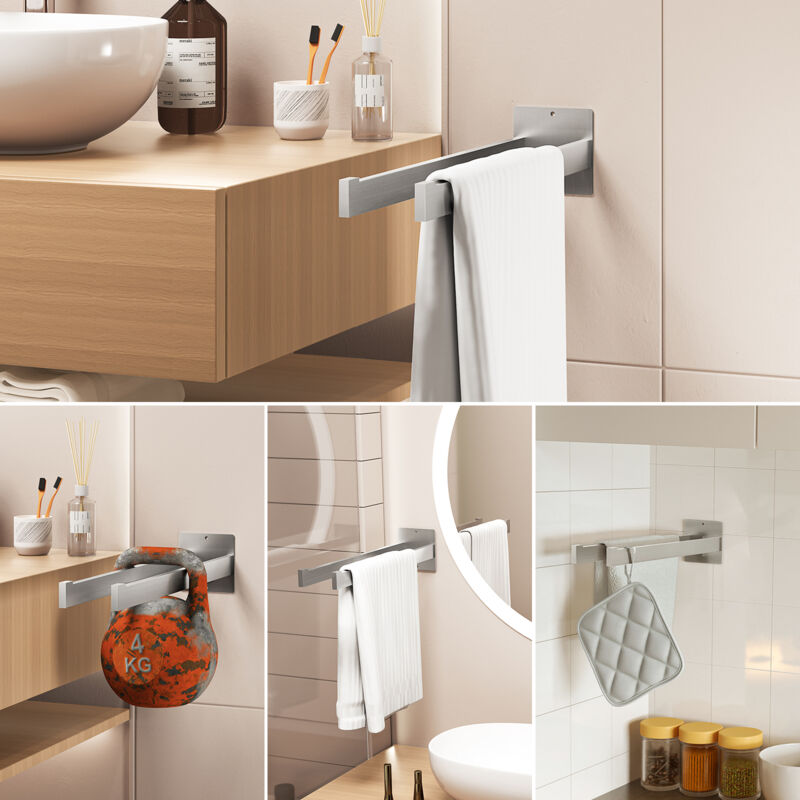 Porte-serviette,Porte-serviettes Auto-adhésif En Acier Inoxydable Etagere Murale Suspendue Pour Salle De Bain Et Cuisinerapanda 82989951