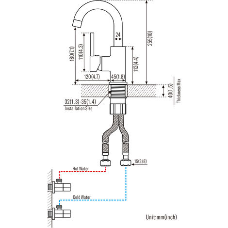 Robinet de Lavabo Auralum  U-forme Mitigeur Eau Froide et Chaude en Laiton Rotation à 360° Robinet de Vasque à Poser pour Salle de Bains, Chromé