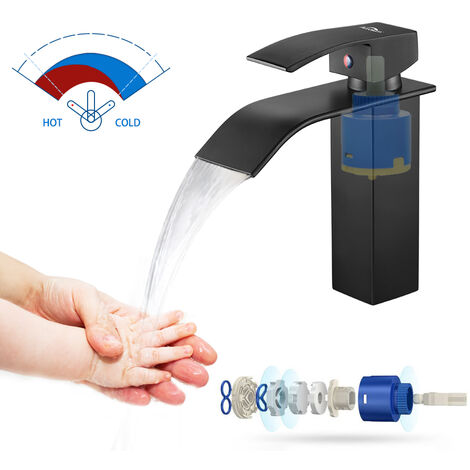 Auralum Mitigeur Robinet de Lavabo Robinet Cascade Mitigeur Evier Monocommand pour Lavabo  Mitigeur Vasque à Poser Lave-main Normal en Noir