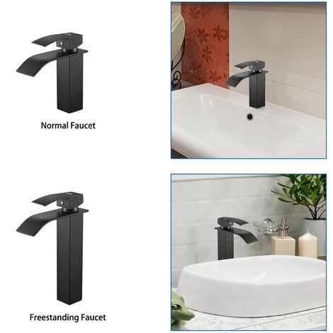 Auralum Mitigeur Lavabo Cascade Noir Moderne pour Vasque à Poser Robinet pour Lavabo et Vasque Hauteur 273mm Salle de Bain Robinetterie Mitigeur Eau et Froide