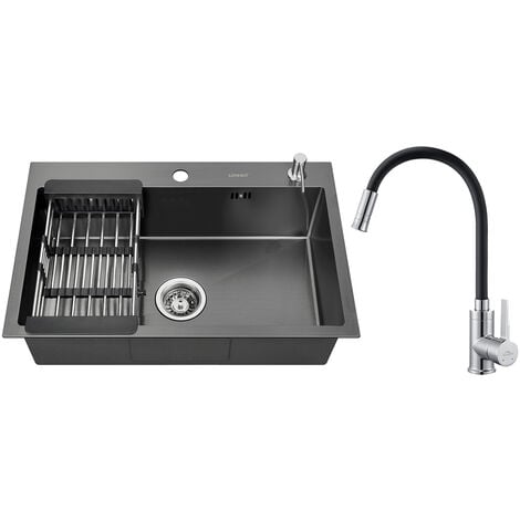 Évier 1 Bac 50 x 45 x 19,7 cm Évier Cuisine en Inox 304 Brossé, Evier à  Encastré 1 Cuve avec Système de Drainage, Évier à Poser avec Deux Trous