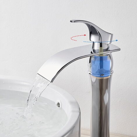 Auralum Mitigeur Robinet de Lavabo Haute Bec  Robinet Cascade pour Lavabo et Vasque Salle de Bain Haute Bec Monocommand pour Vasque à Poser Lave-main Laiton Chromé