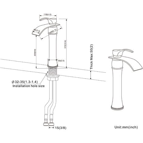 Auralum Mitigeur Robinet de Lavabo Haute Bec  Robinet Cascade pour Lavabo et Vasque Salle de Bain Haute Bec Monocommand pour Vasque à Poser Lave-main Laiton Chromé
