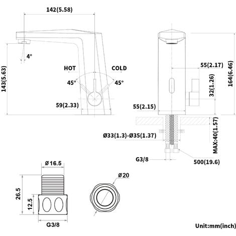 Lonheo Mitigeur Lavabo Infrarouge Intelligent Automatique Chromé  Robinet Robinetterie Mitigeur Eau et Froide pour Lavabo et Vasque Salle de Bain
