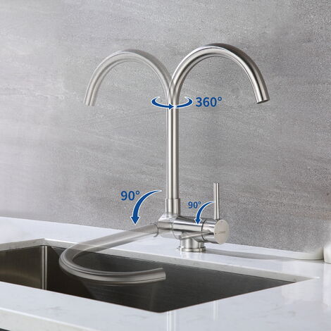 Lonheo Robinet de Cuisine Rabattable Mitigeur d'évier Pivotant à 360°Robinetterie en Acier Inoxydable Brossé avec barboteur démotable, pour Évier contre fenêtre, Inox