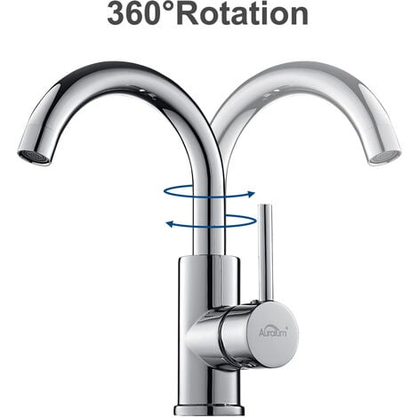 AuraLum Robinet Lavabo Salle de Bain Forme en U Bec Haut Mitigeur de Lavabo Chromé Brillant Rotatif 360°Robinet Mitigeur Lavabo Moderne Élégant Robinet pour Lavabo et Vasque