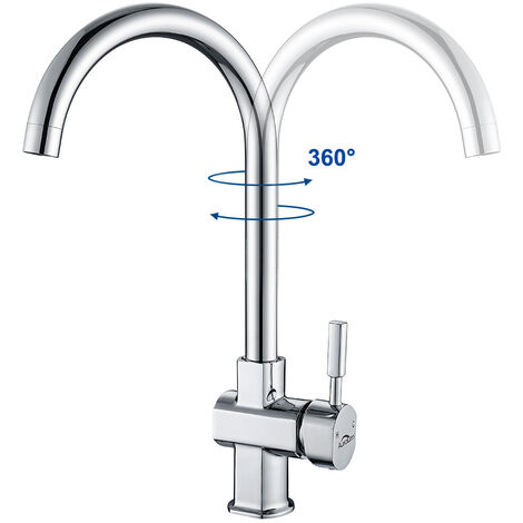Auralum Robinet Mitigeur Cusine Rotatif 360°Bec Forme de U Mitigeur de cuisine Chrome Robinetterie Évier Mélangeur de cuisine Robinet Eau Froide