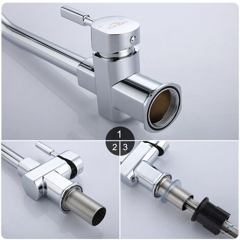 Auralum Robinet Mitigeur Cusine Rotatif 360°Bec Forme de U Mitigeur de cuisine Chrome Robinetterie Évier Mélangeur de cuisine Robinet Eau Froide