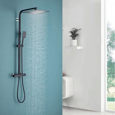 Colonne de douche thermostatique noire/chrome pour salle de bains