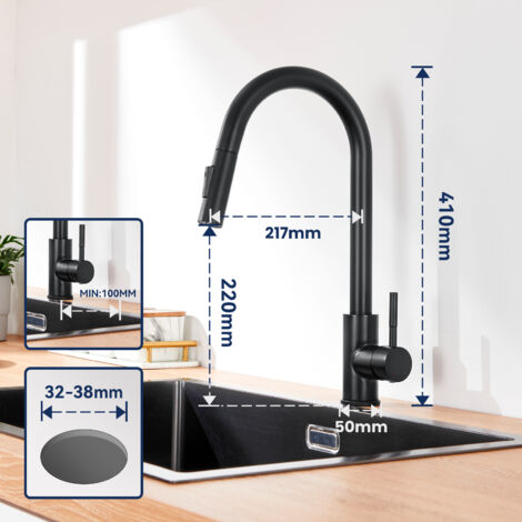Lonheo Robinet de Cuisine Noire avec 2 Fonctions Douchette Extractible Mitigeur Cuisine Rotatif à 360° en Acier Inoxydable