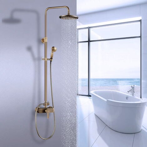 Auralum Rétro Colonne de Douche Bronze Interrupteur à Poignée Mélangeur Système de Douche Finition Bronze avec Barre Réglable