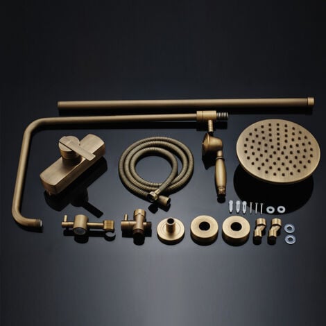 Auralum Rétro Colonne de Douche Bronze Interrupteur à Poignée Mélangeur Système de Douche Finition Bronze avec Barre Réglable