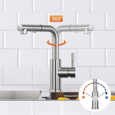 Lonheo Robinet Cuisine avec Douchette Mitigeur Douchette d'évier Extractible à 2 Jets Mitigeur Evier Bec Haut Pivotant à 360° en Acier Inox avec Barboteur Démotable
