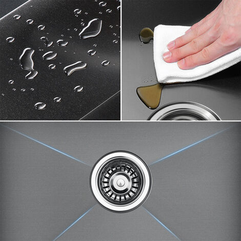 Auralum Évier Cuisine 2 Bacs 75x45x19CM Évier à Encastrer en Acier Inoxydable Évier Noir avec Distributeur de savon et Ensemble de Drainage