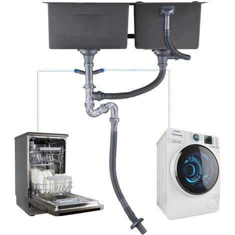 Auralum Évier Cuisine 2 Bacs 75x45x19CM Évier à Encastrer en Acier Inoxydable Évier Noir avec Distributeur de savon et Ensemble de Drainage