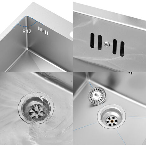 Auralum Évier Cuisine Argent 44x49x20CM Évier 1 Bac en Acier Inox avec Distributeur de savon et Système de Drainage, Montage à encastrer / à fleur pour table de 45 cm ou plus