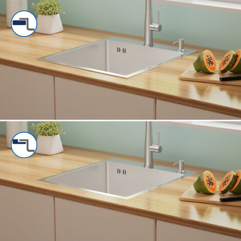 Auralum Évier Cuisine Argent 44x49x20CM Évier 1 Bac en Acier Inox avec Distributeur de savon et Système de Drainage, Montage à encastrer / à fleur pour table de 45 cm ou plus