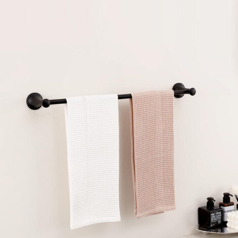 Porte Serviettes Salle De Bain 60 Cm Sans Percage - Acier Inoxydable 304, 2 Étages, Avec Crochets, Noir - 12
