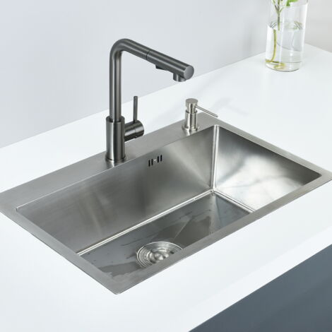 CECIPA Mitigeur Cuisine avec Douchette Extractible Robinet Cuisine avec 2 Types de Jets Mitigeur Évier en Acier Inoxydable, Rotatif 360°, Gris Noir
