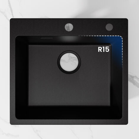 Cecipa Evier Quartz Noir 50x45cm Evier de Cuisine en Quartz Evier de Cuisine en Granit, Evier à Encastrer 1 Vasque, Evier de Cuisine 80% Sable de Quartz (Sans Distributeur de Savon)
