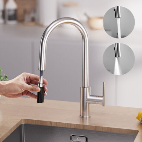 Cecipa Mitigeur Cuisine Avec Douchette Extractible - Robinet de Cuisine  à 2 Modes de Pulvérisat - Mitigeur Evier Avec Barboteur Démotable - Brossé