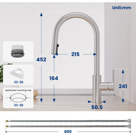 Cecipa Mitigeur Cuisine Avec Douchette Extractible - Robinet de Cuisine  à 2 Modes de Pulvérisat - Mitigeur Evier Avec Barboteur Démotable - Brossé