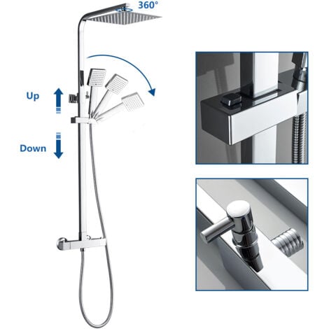 Auralum Élégant Colonne de Douche Thermostatique Ensemble de Douche Hauteur Réglable Système de Douche en Pluie