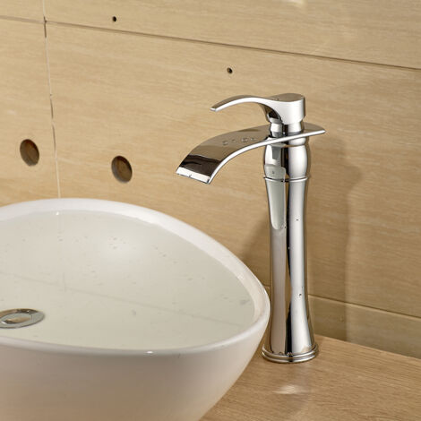 Auralum Unique Robinet de Lavabo Rond avec Haut Bec Mitigeur en Casacade à Bec Allongé pour Salle de Bain