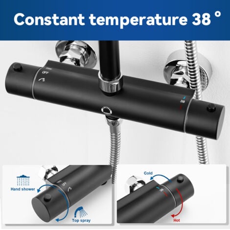CECIPA Système de douche  Set de douche thermostatique avec douchette 4 fonctions Colonne de Douche Hauteur Réglable Mitigeur Douche thermostatique  Ensemble de Douche Noir