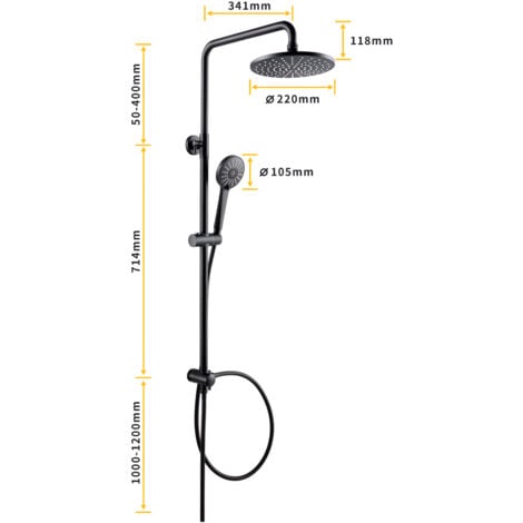 CECIPA Système de douche Robinet de baignoire Noir séparable Colonne de douche cascade douche 2 fonctions douchette douche  douche en acier inoxydable douche pluie