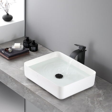 CECIPA Noir Robinet de Lavabo Bec Haut Mitigeur en Cascade à Bec Allongé pour Salle de Bain