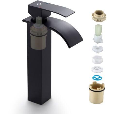 CECIPA Noir Robinet de Lavabo Bec Haut Mitigeur en Cascade à Bec Allongé pour Salle de Bain