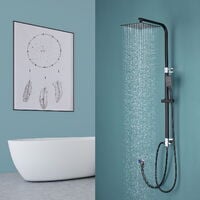 AuraLum Colonne de Douche Noir Sans Mitigeur Système de Douche avec Douchette à Main et Tête de Douche Carré de 10 Pouces, Ensemble de Douche en Hauteur Réglable de 690-1130 mm pour Salle de Bain WC