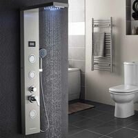 Panneau de Douche Colonne de Douche Hydromassante LED LCD Panneau de Douche Acier Inox Brossé avec 3 Jets de Massage Douchette ronde