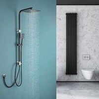 Colonne de Douche AuraLum Noir Sans Mitigeur Système de Douche avec Douchette à Main et Tête de Douche Carré de 10 Pouces, Ensemble de Douche en Hauteur Réglable de 690-1130 mm pour Salle de Bain WC