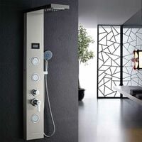 Auralum Colonne de Douche Hydromassante avec Lumières LED et Écran Affichage Temprérature 5 Fonctions Panneau de Douche en Acier Inox à 3 grand Jets de Massage